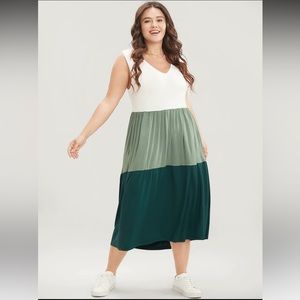 Colorblock Contrast Sleeveless Pocket Ruffle Hem Tank Dress